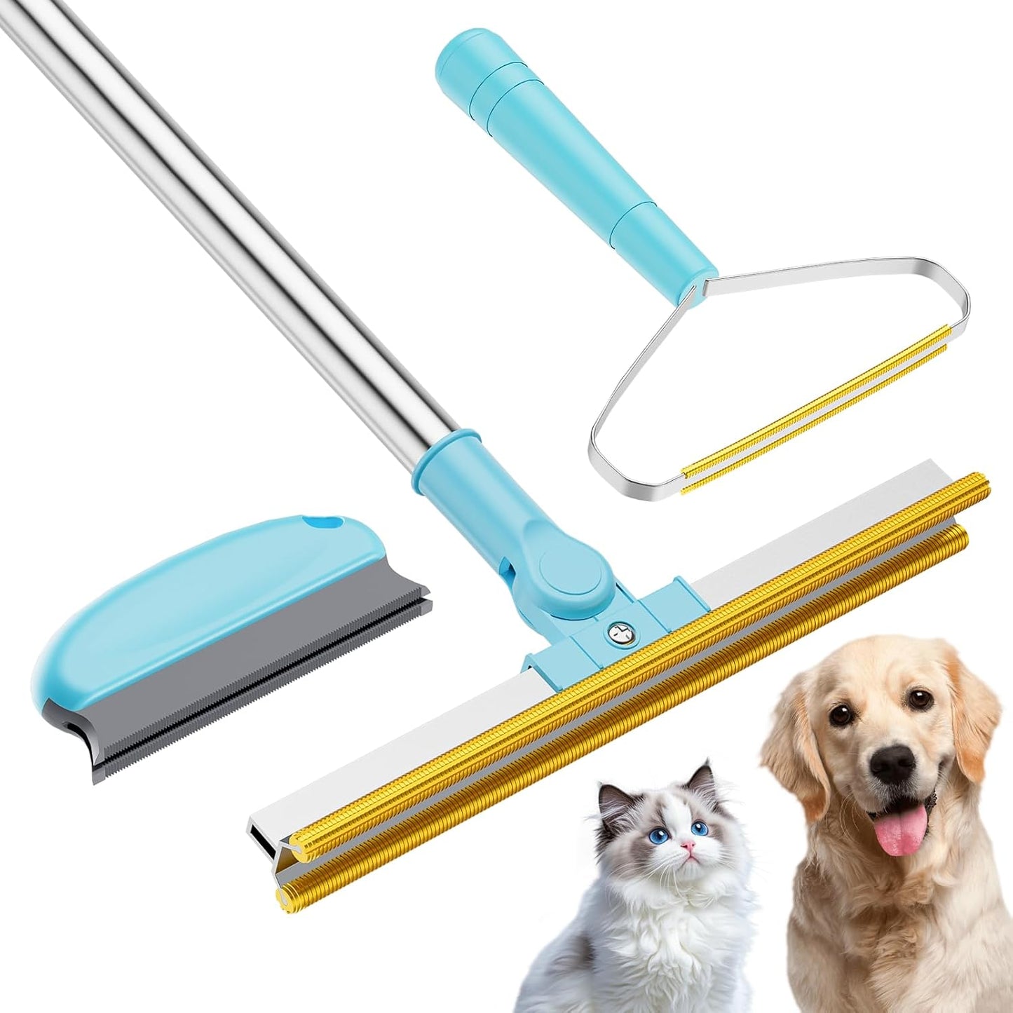 3 in 1 Carpet Rake for Pet Hair Removal, Tool Set of 3, 55” Long Handle Carpet Pet Hair Removal Carpet Scraper Dog Cat Hair Remover for Sofa, Couch, Car, Rug