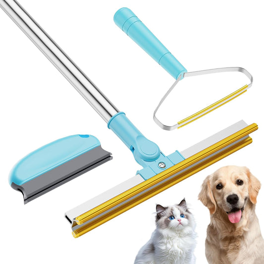 3 in 1 Carpet Rake for Pet Hair Removal, Tool Set of 3, 55” Long Handle Carpet Pet Hair Removal Carpet Scraper Dog Cat Hair Remover for Sofa, Couch, Car, Rug